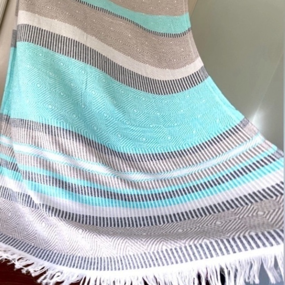 Loom Weave Hand Crafted 2 Side Organic Cotton Travel Blanket Wrap Sea Glass Grn